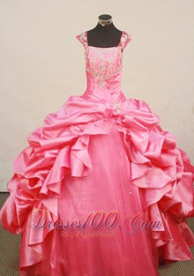 Fashionable Little Girl Pageant Dress Beaded Decorate Bust Square Neck Hot pink Taffeta   Pageant Dresses
