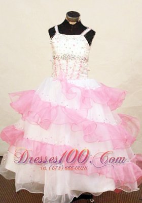 Pretty Pink and White Little Girl Pageant Dress Beaded Decorate With Ruffled Layeres Organza  Pageant Dresses