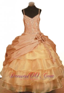 Elegant Hand Made Flowers Little Girl Pageant Dresses Ball Gown Straps Ruffled Layered Beading  Pageant Dresses
