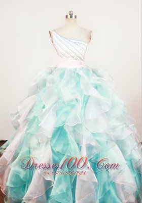 Gorgeous A-Line Beaded Decorate Shoulder Multi-color Organza Beading Little Girl Pageant Dresses  Pageant Dresses