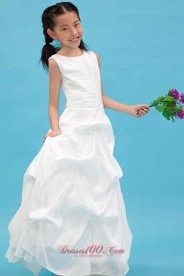 Cheap White A-line Scoop Flower Girl Dress Taffeta Appliques Floor-length