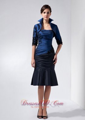 2013 Perfect Navy Blue Mother Of The Bride Dress Column Strapless Beading and Appliques Knee-length Taffeta