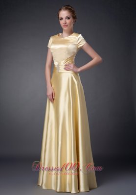 2013 Fashionable Light Yellow Empire Scoop Neckline Mother Of The Bride Dress Beading Floor-length
