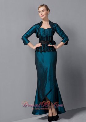New Exquisite Turquoise Mermaid Mother Of The Bride Dress Sweetheart Sash Ankle-length Taffeta