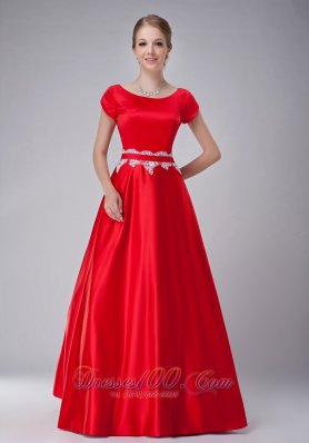 New Pretty Red A-line Scoop Mother Of The Bride Dress Taffeta Appliques Floor-length
