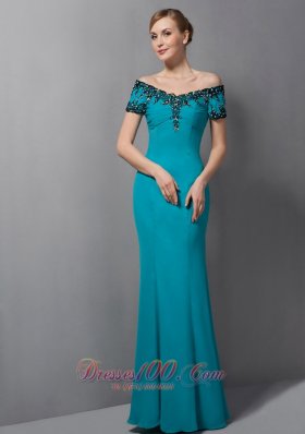 Popular Gorgeous Teal Mermaid Mother Of The Bride Dress Off The Shoulder Appliques Floor-length Chiffon