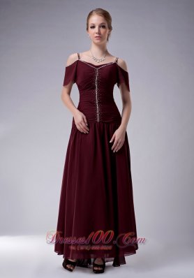 Discount Pretty Burgundy Empire Straps Mother Of The Bride Dress Ankle-length Chiffon Beading