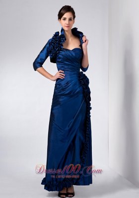 Elegant Luxurious Navy Blue Mother Of The Bride Dress Column Sweetheart Hand Made Flower Ankle-length Taffeta