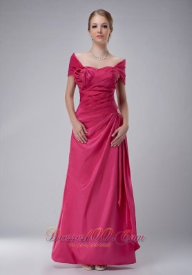 Elegant Modest Hot Pink Column Off The Shoulder Mother Of The Bride Dress Ankle-length Taffeta Ruch