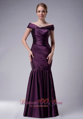Elegant Custom Made Dark Purple Mermaid Off The Shoulder Mother Of The Bride Dress Taffeta Ruch Floor-length
