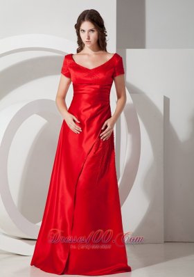 Customize Red Column / Sheath Scoop Prom Dress Taffeta Floor-length