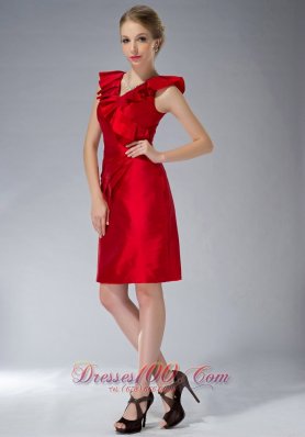 Simple Red Column V-neck Mother Of The Dress Mini-length Taffeta Ruch