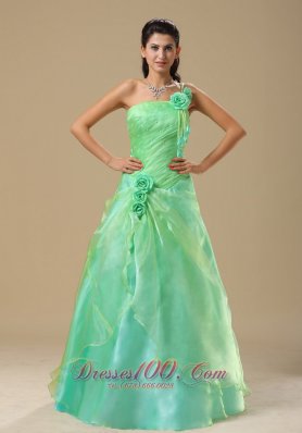 2013 Turquoise Hand Made Folwers and Ruched Bodice In Springfield Illinois Dama Dresses for Quinceanera