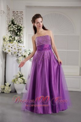 2013 Eggplant Purple Princess Strapless Floor-length Tulle and Taffeta Beading Prom / Graduation Dress