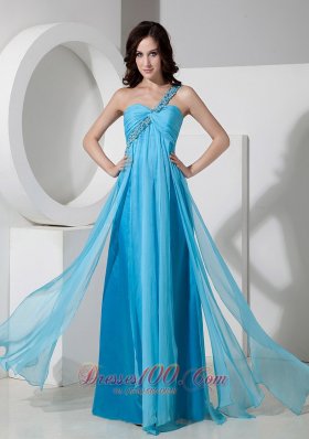 Best Discount Baby Blue One Shoulder Prom Dress Chiffon Beading