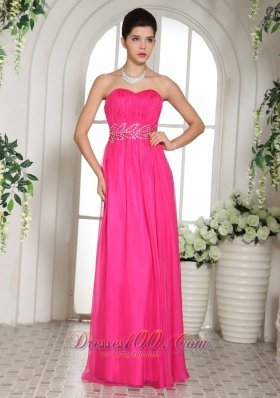 Best Custom Made Column Hot Pink Sweetheart Prom Celebrity Dress With Ruch and Beading