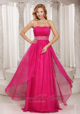 Best Hot Pink Column Strapless Beading and Ruch 2013 Prom Dress Party Style