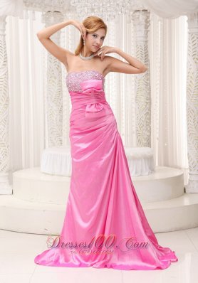Best Pink Beaded Decorate Bust Ruched Bodice Brush Train Taffeta 2013 Prom / Evening Dress For Formal Evening