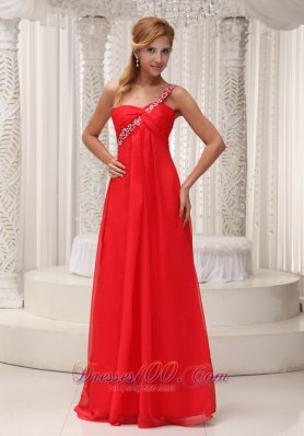 Clearence Beaded Decorate One Shoulder Red Chiffon Floor-length For 2013 Prom Dress