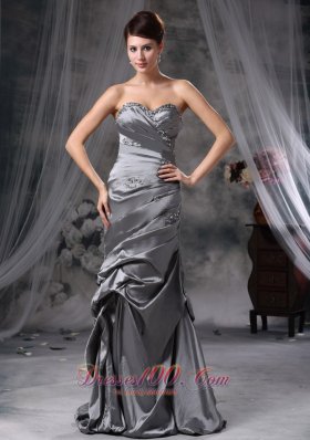 Clearence Gray Column Sweetheart Floor-length Taffeta Beading Prom Dress
