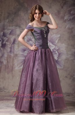 Clearence Elegant Dark Purple A-line Off The Shoulder Prom Dress Taffeta and Organza Beading Floor-length