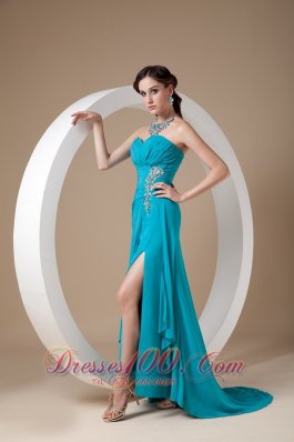 Clearence Top Selling Teal Prom Dress Column Sweetheart Chiffon