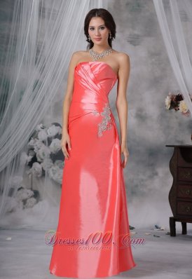Clearence Pella Iowa Appliques Watermelon Red Floor-length Strapless Ruched Decorate Bust Prom / Evening Dress For 2013