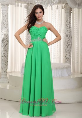 Clearence Spring Green Empire Sweetheart Floor-length Chiffon Ruch and Beading Prom Dress