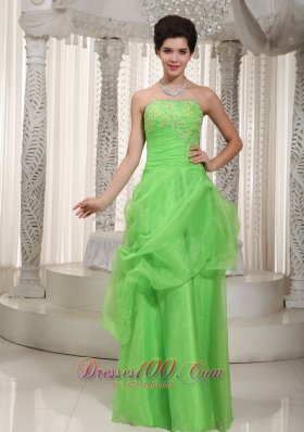 Clearence Green Empire Strapless Floor-length Organza Appliques Prom / Evening Dress