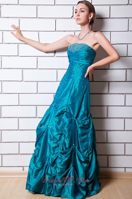 Clearence Teal A-line Strapless Floor-length Taffeta Beading Prom Dress