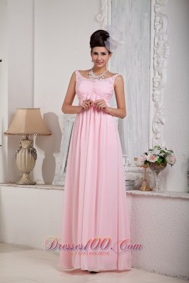 Clearence Fashionable Baby Pink Empire Scoop Prom Dress Chiffon Beading Floor-length
