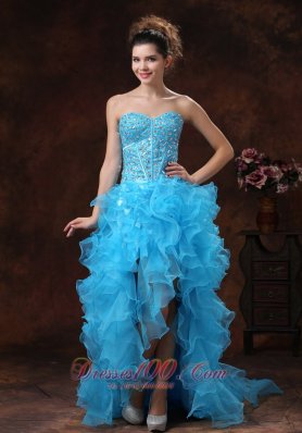 High-low Blue For 2013 Prom Dress With Beaded Bodice and Ruffles In Jefferson City