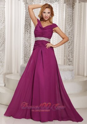 Plus Size Fuchsia Off The Shoulder Ruched Bodice and Beading Customize Mother Of The Bride Dress For Spring