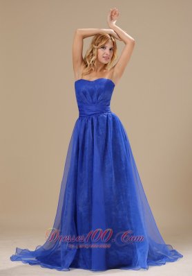 Plus Size Brookhaven Blue Organza Strapless Brush Train Column Simple Style 2013 Plus Size Prom / Evening dress