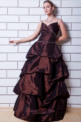 Plus Size Brown A-line Straps Floor-length Taffeta Beading Mother Of The Bride Dress