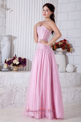 Plus Size Baby Pink Empire Strapless Prom Dress Tulle Beading Floor-length