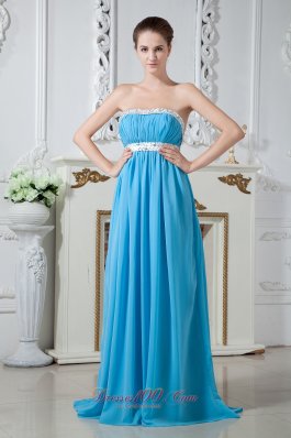 Plus Size Sexy Aqua Blue Strapless Chiffon Beading Prom Dress Brush Train