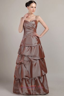 Plus Size Brown A-line Spaghetti Strap Floor-length Taffeta Sequins Prom Dress