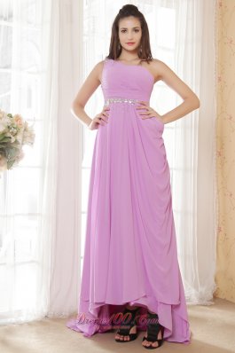 Plus Size Lavender Empire One Shoulder Chiffon Ruch and Beading Prom Dress High-low