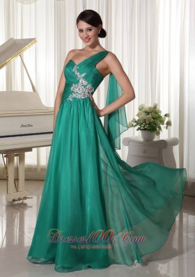 Designer Turquosie One Shoulder Appliques and Ruch Decorate Bust Chiffon Prom Dress For Formal Evening