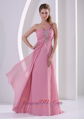 Designer Rose Pink One Shoulder Chiffon 2013 Prom / Evening Dress With Beading Decorate Bust