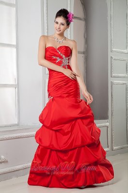 Designer Sweet Red Mermaid Prom Dress Sweetheart Beading Floor-length Taffeta