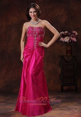 Designer Anniston Alabama Lace-up Hot Pink Prom Dress With Beaded Decorate On Taffeta