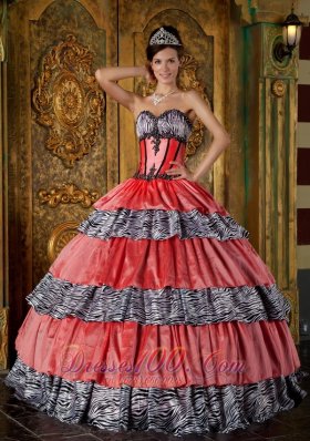 New Luxurious Ball Gown Sweetheart Floor-length Zebra Ruffles Quinceanera Dress