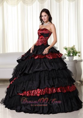 Exquisite Ball Gown Strapless Floor-length Zebra Ruffles Quinceanera Dress