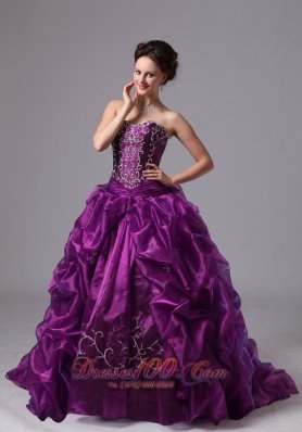 Embroidery and Pick-ups Sweep Train For Eggplant Purple Quinceanera Dress For Custom Made In Griffin Georgia Fashion