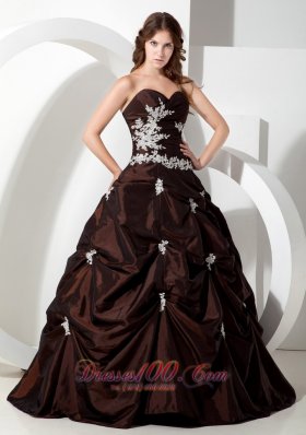 Brown Ball Gown Sweetheart Floor-length Taffeta Appliques Quinceanera Dress Fashion