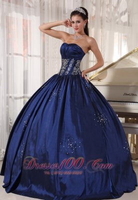 Modest Navy Quinceanera Dress Strapless Taffeta Embroidery and Beading Ball Gown Fashion
