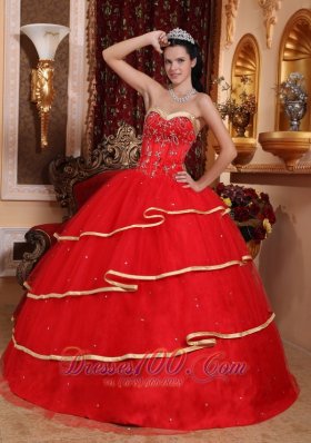 Elegant Red Quinceanera Dress Sweetheart Satin and Tulle Beading Ball Gown Plus Size