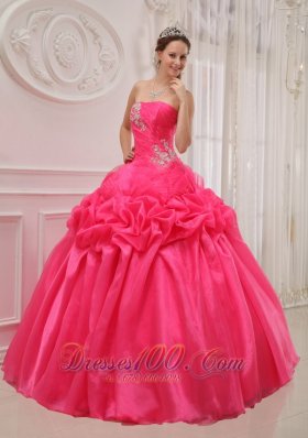 Popular Hot Pink Quinceanera Dress Strapless Organza and Taffeta Ruch and Beading Ball Gown Plus Size
